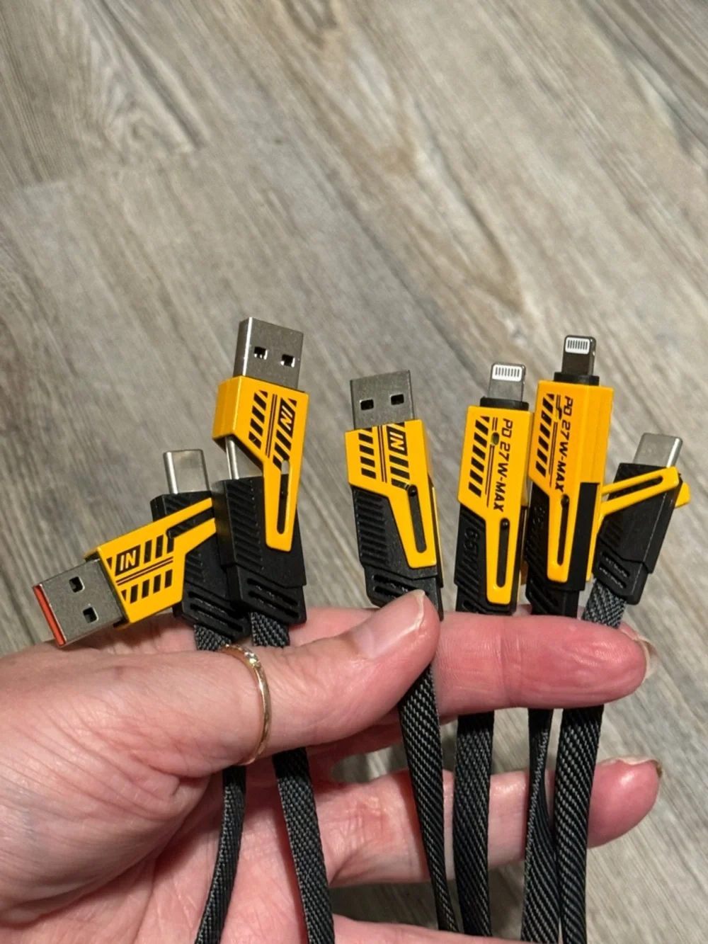3 Piece Set of 3 1/2 Foot 4-in-1 Fast Braided Charging Cable in Yellow & Black
